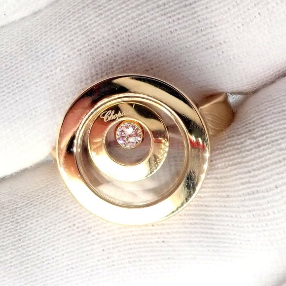Authentic! Chopard 18k Yellow Gold Diamond Double Circle Happy Spirit Ring - Picture 11 of 12